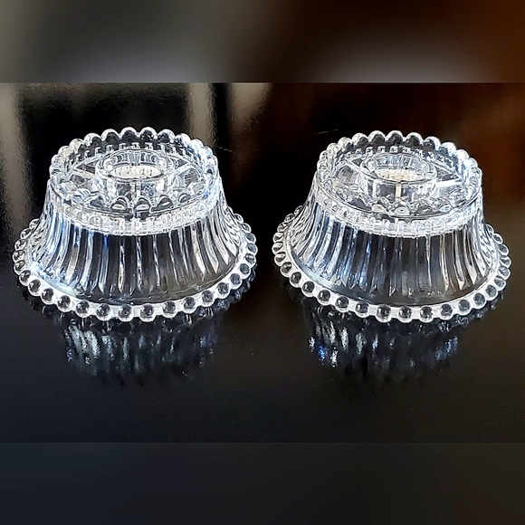 (2) Vntg Candle Sticks Reversible Cross between Candlewick & Ribbed Pattern - Picture 1 of 7